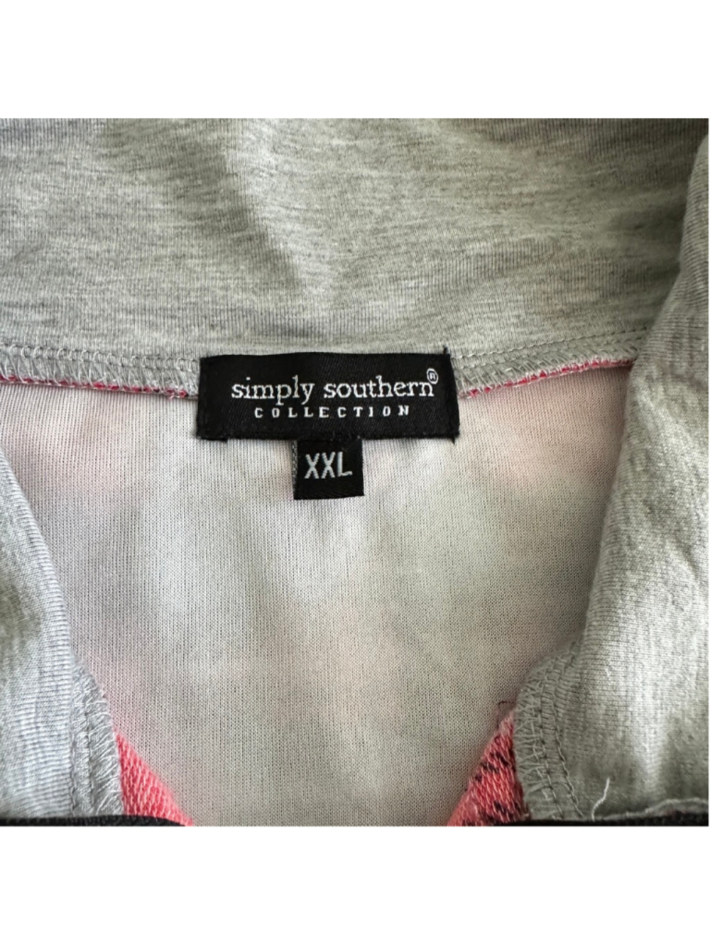 Womens Simply Southern Red Plaid Gray 1/4 Zip Thin Sweatshirt XXL Sequin Antlers - Picture 2 of 12